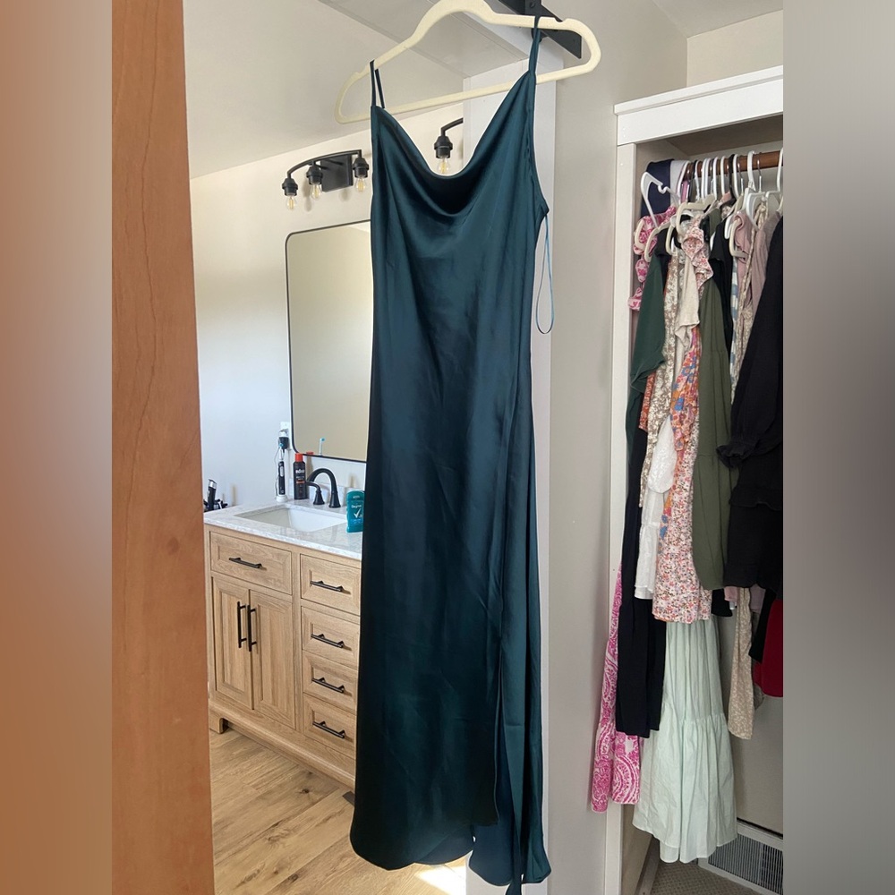 Satin slip dress with slit